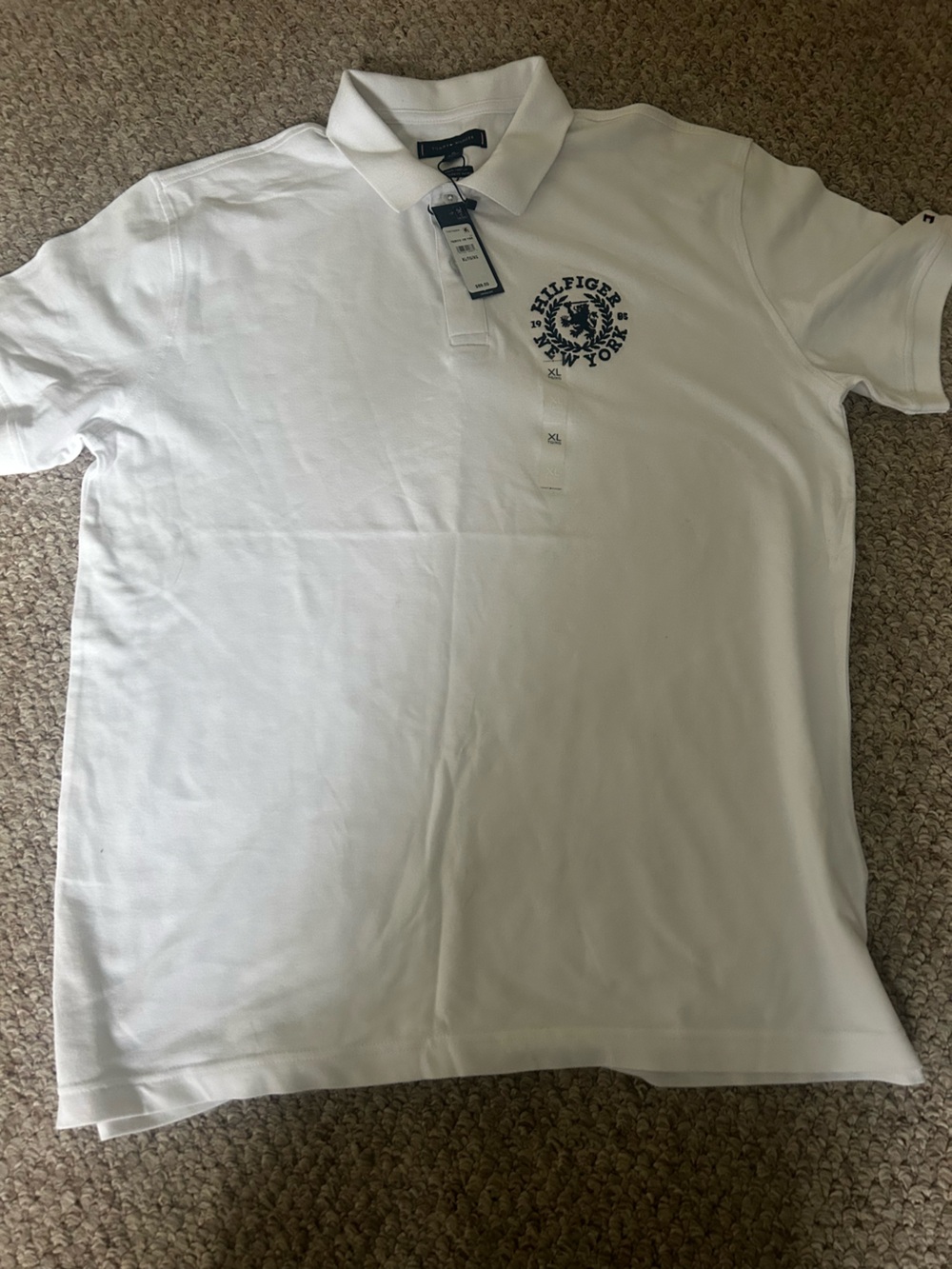 NWT Tommy Hilfiger White Polo Shirt with Embroidered Logo Regular Stretch XL